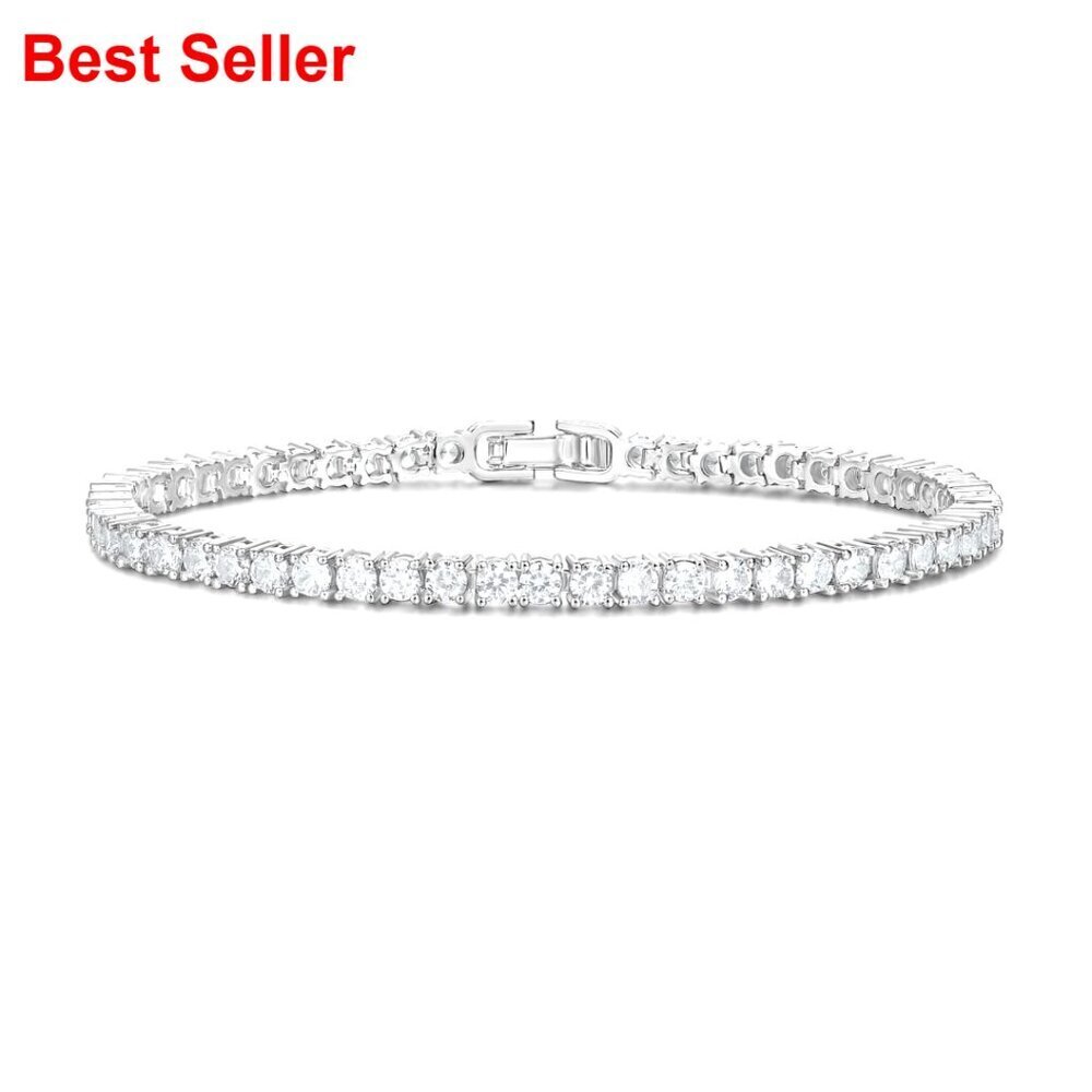 Rhodium Plated Brass Tennis Bracelet with 3MM Cubic Zirconia Stones